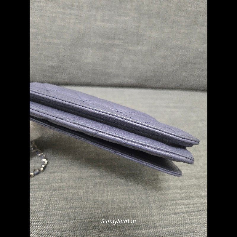 香奈兒 Chanel woc 藍紫色 紫灰色 銀色 雙C logo 鍊條包-21