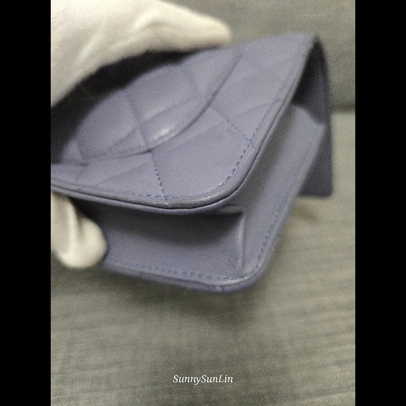 香奈兒 Chanel woc 藍紫色 紫灰色 銀色 雙C logo 鍊條包-30