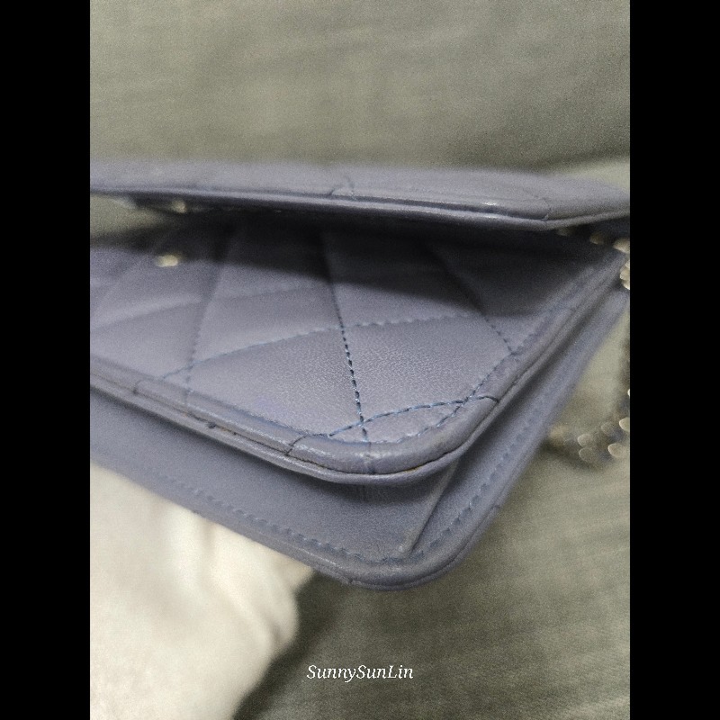 香奈兒 Chanel woc 藍紫色 紫灰色 銀色 雙C logo 鍊條包-32