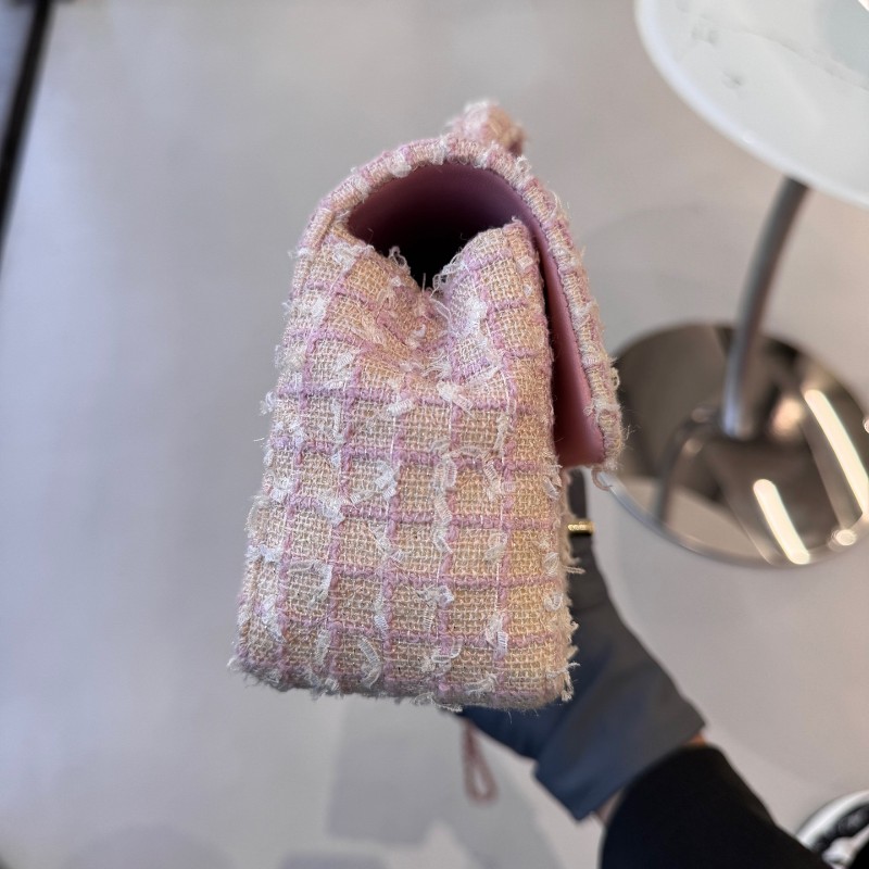 CHANEL 香奈兒24P粉色毛呢手柄CF mini 晶片款-6
