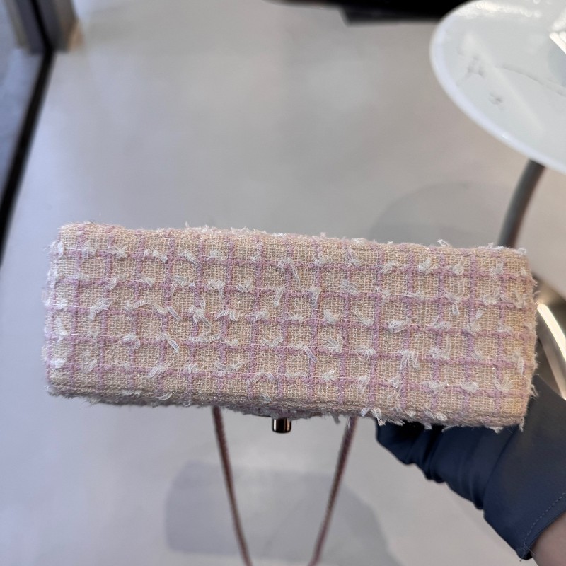 CHANEL 香奈兒24P粉色毛呢手柄CF mini 晶片款-7