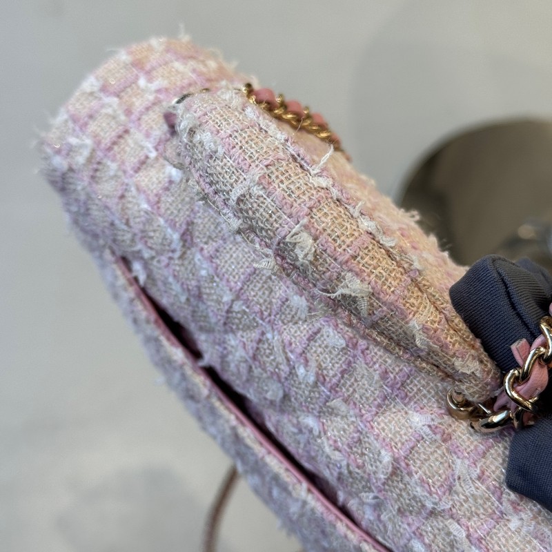 CHANEL 香奈兒24P粉色毛呢手柄CF mini 晶片款-8