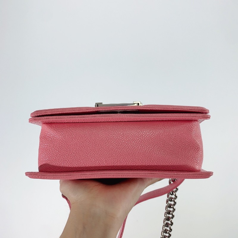 Chanel 粉色銀鏈 荔枝皮 leboy 小號 肩背包斜背包-3