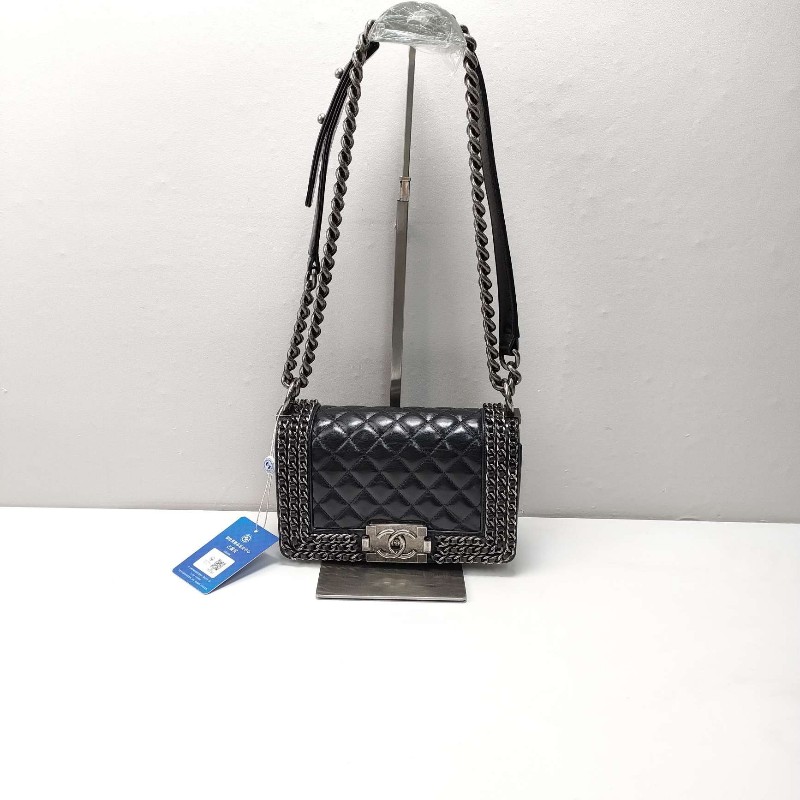 CHANEL leboy黑色小號口蓋包 肩背包斜背包-0