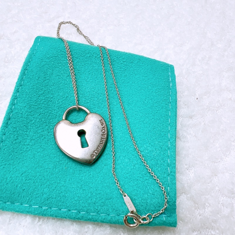 Tiffany & Co 愛心鎖扣吊墜 銀項鍊-3