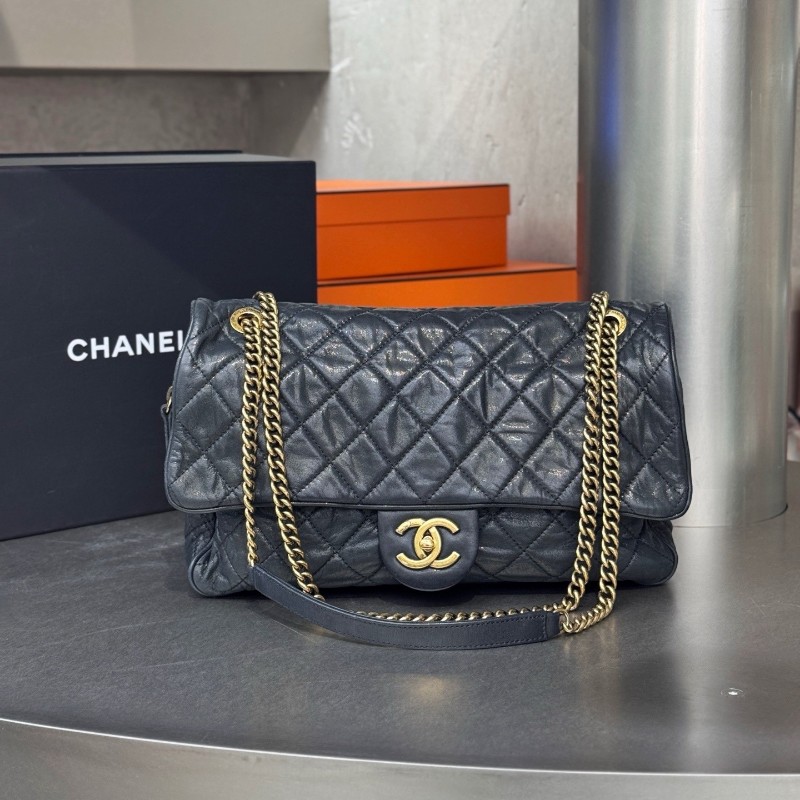 Chanel CF孟買口蓋包黑色肩背包斜背包 底長30cm-2