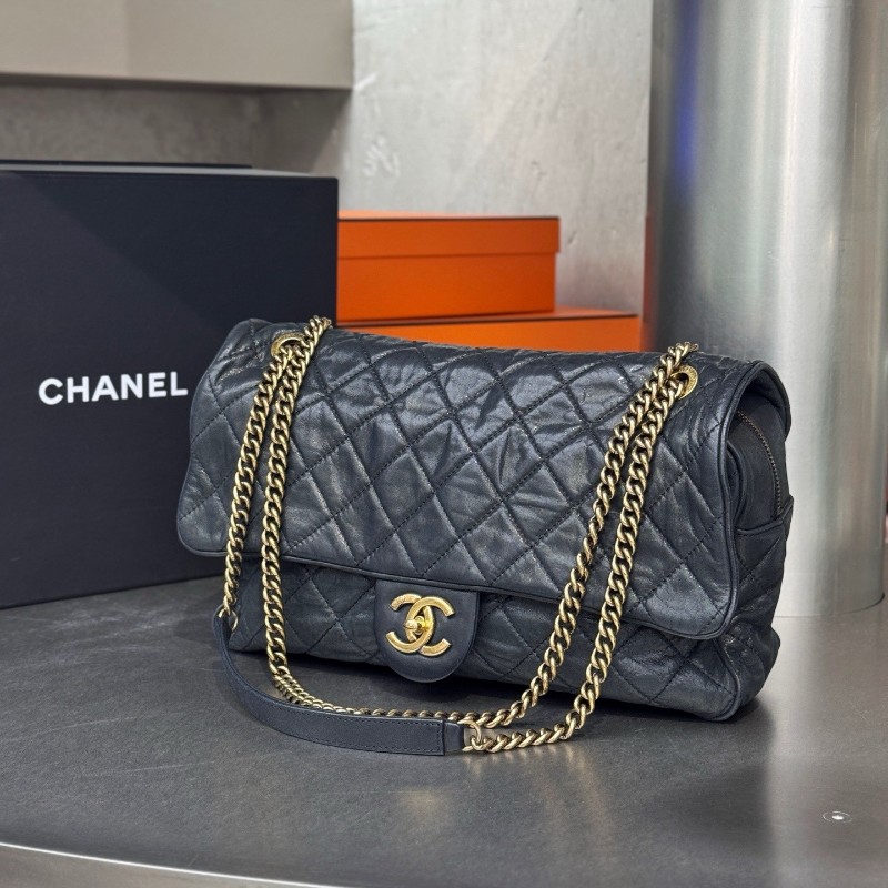 Chanel CF孟買口蓋包黑色肩背包斜背包 底長30cm-3