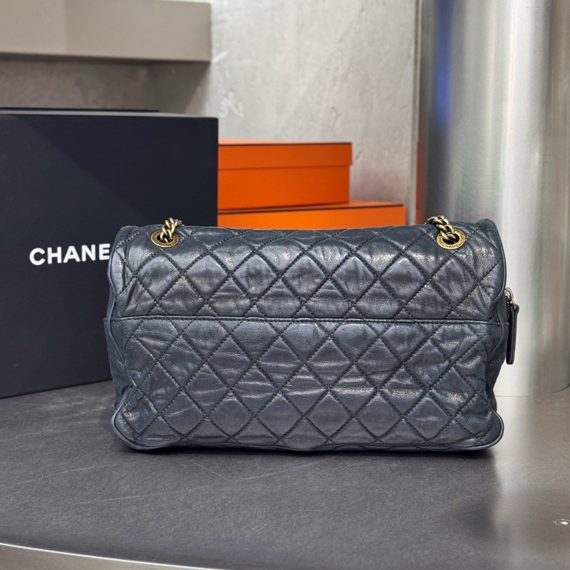 Chanel CF孟買口蓋包黑色肩背包斜背包 底長30cm-4