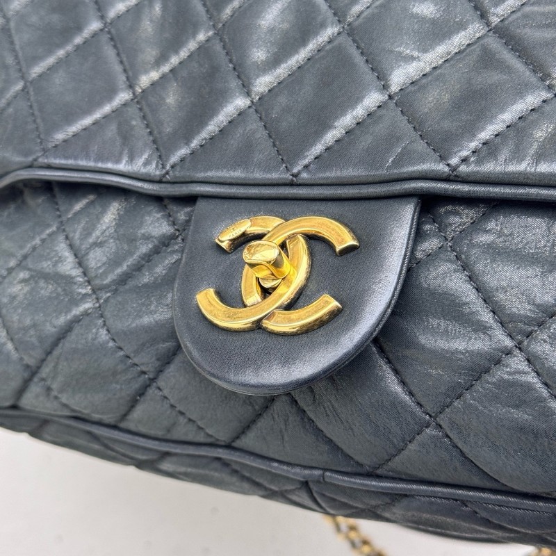 Chanel CF孟買口蓋包黑色肩背包斜背包 底長30cm-9