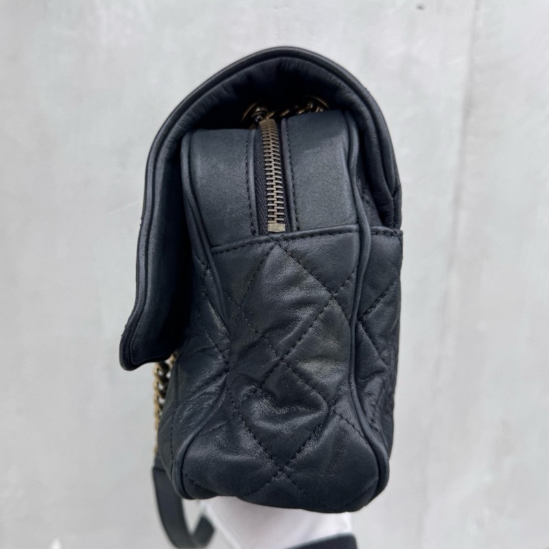 Chanel CF孟買口蓋包黑色肩背包斜背包 底長30cm-12