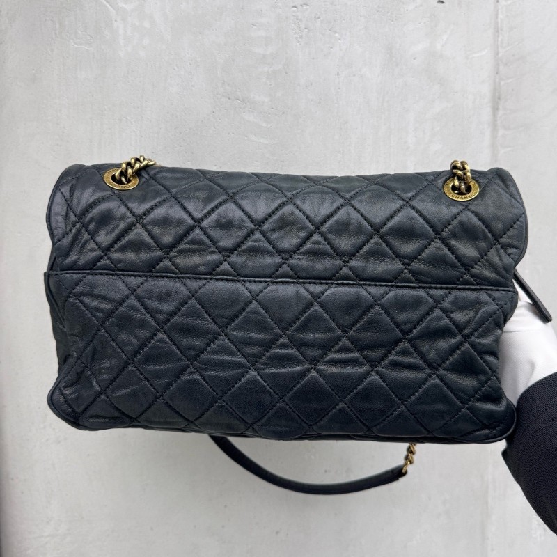 Chanel CF孟買口蓋包黑色肩背包斜背包 底長30cm-13