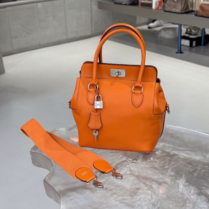 Hermes愛馬仕牛奶盒子橘色 手提包肩背包 底長20cm-0