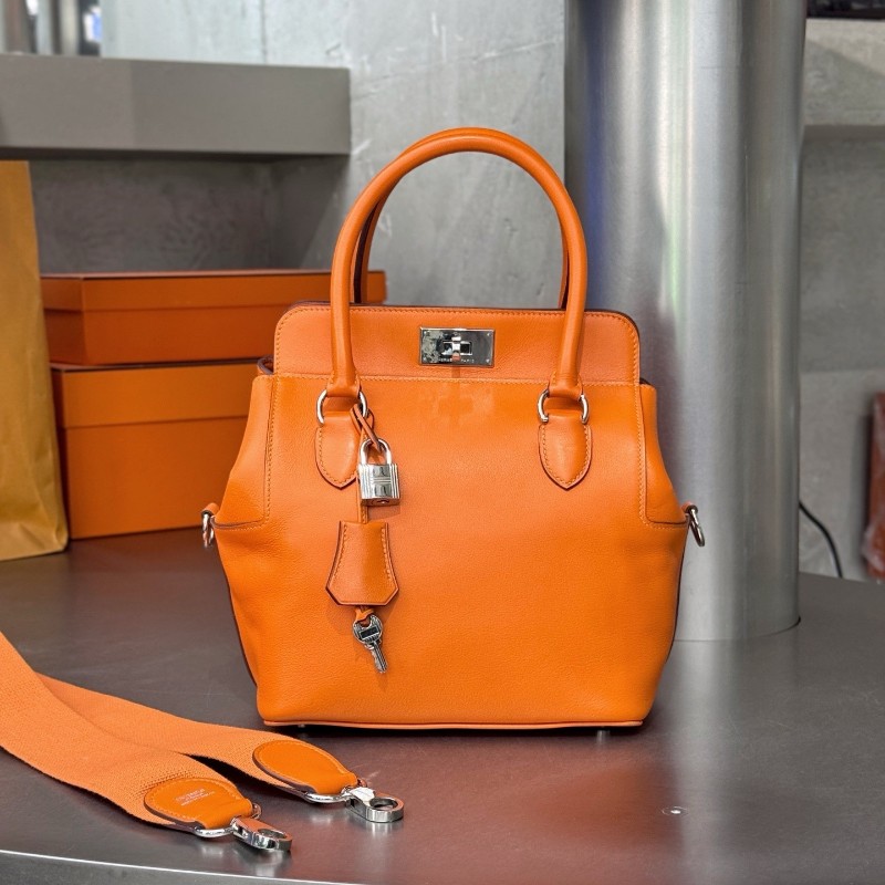 Hermes愛馬仕牛奶盒子橘色 手提包肩背包 底長20cm-2