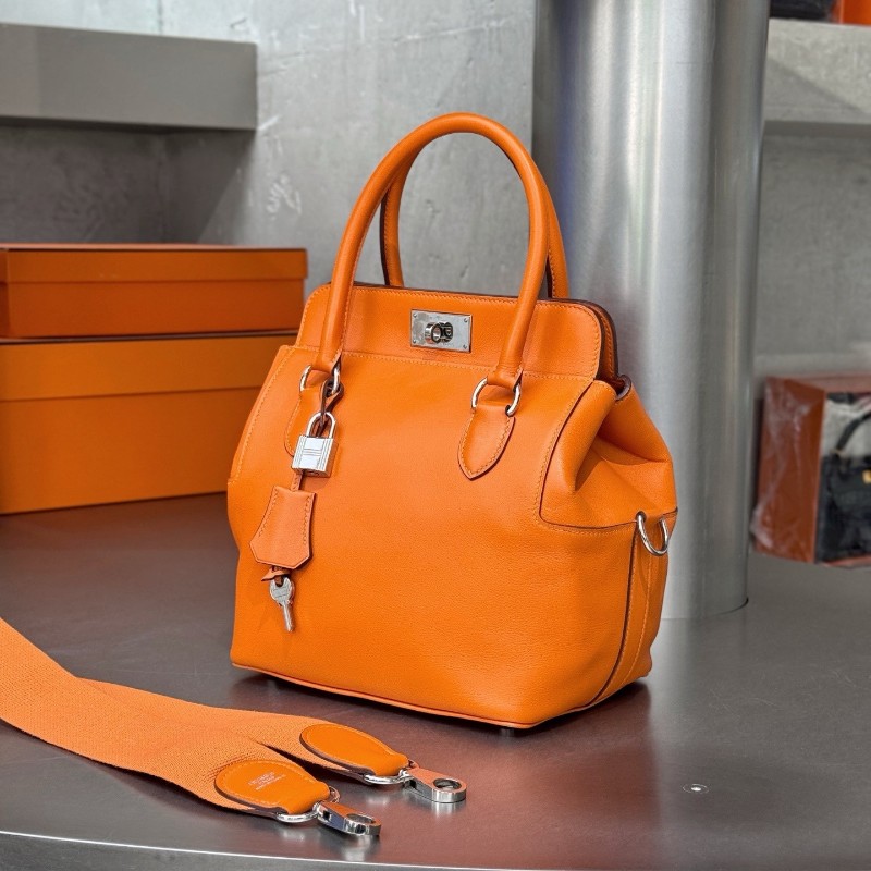 Hermes愛馬仕牛奶盒子橘色 手提包肩背包 底長20cm-3
