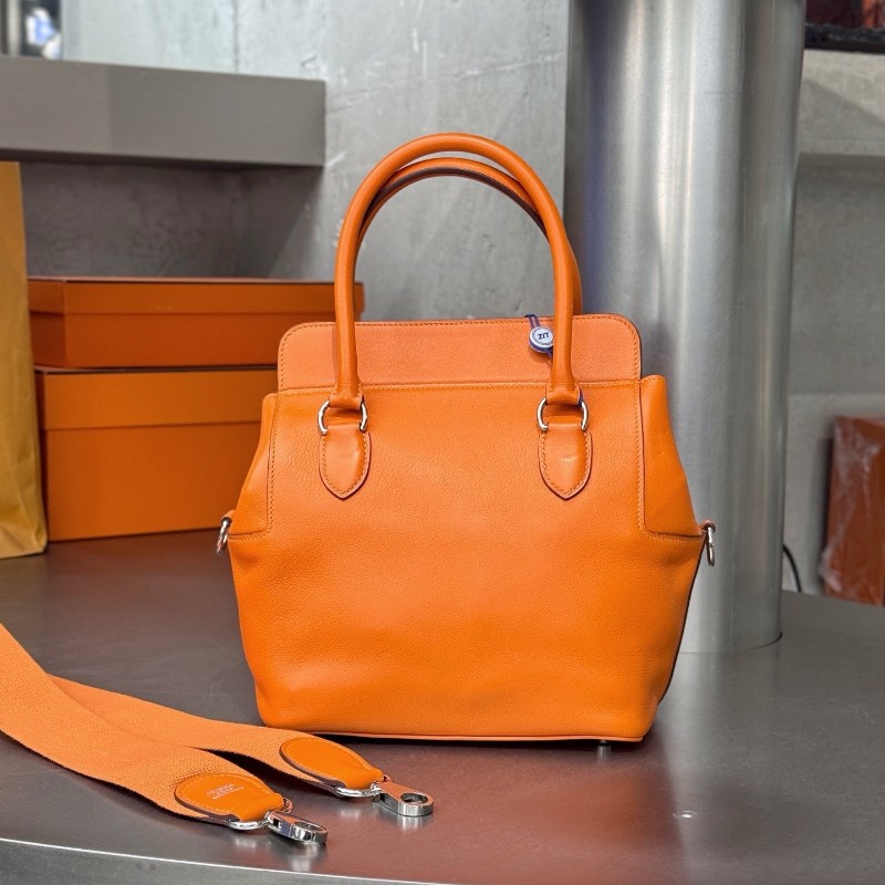 Hermes愛馬仕牛奶盒子橘色 手提包肩背包 底長20cm-4