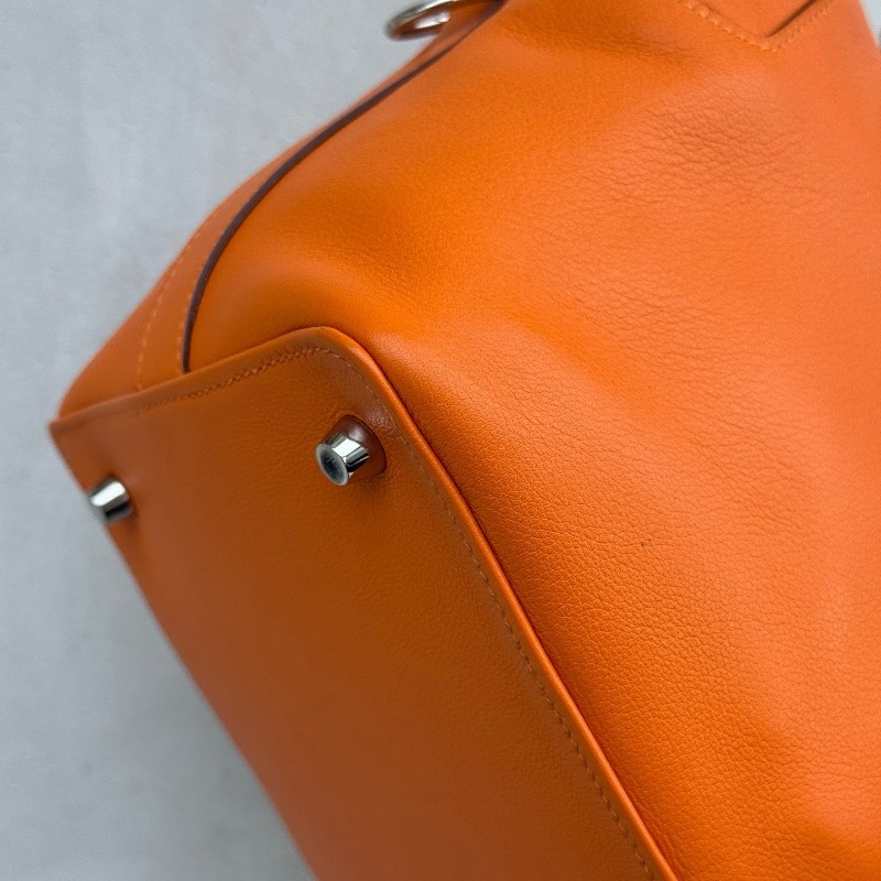 Hermes愛馬仕牛奶盒子橘色 手提包肩背包 底長20cm-6