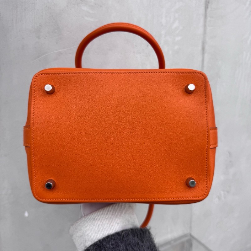 Hermes愛馬仕牛奶盒子橘色 手提包肩背包 底長20cm-7
