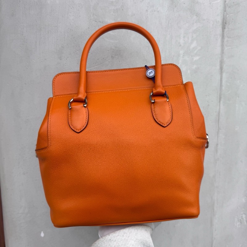 Hermes愛馬仕牛奶盒子橘色 手提包肩背包 底長20cm-8