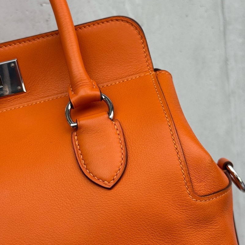 Hermes愛馬仕牛奶盒子橘色 手提包肩背包 底長20cm-11