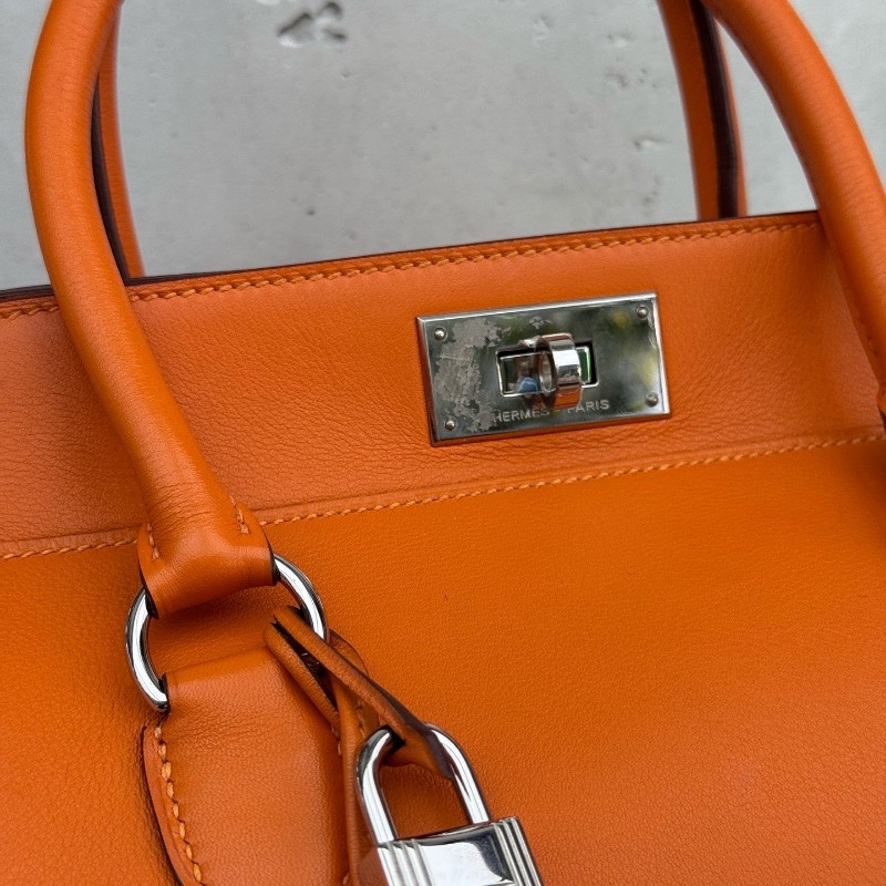 Hermes愛馬仕牛奶盒子橘色 手提包肩背包 底長20cm-12