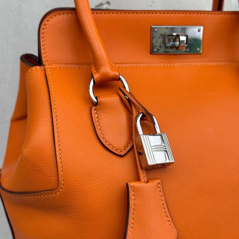 Hermes愛馬仕牛奶盒子橘色 手提包肩背包 底長20cm-13