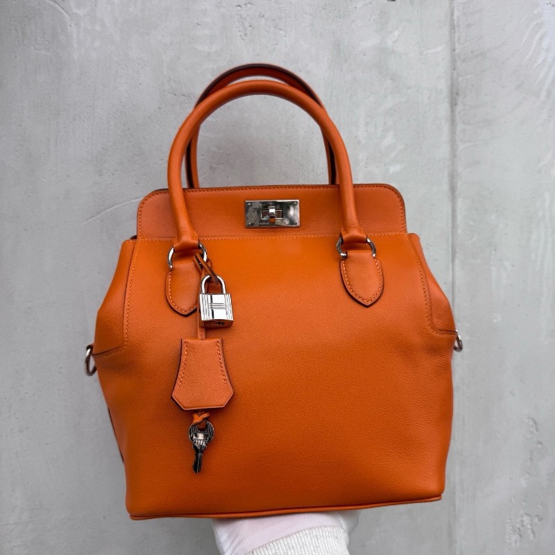 Hermes愛馬仕牛奶盒子橘色 手提包肩背包 底長20cm-14