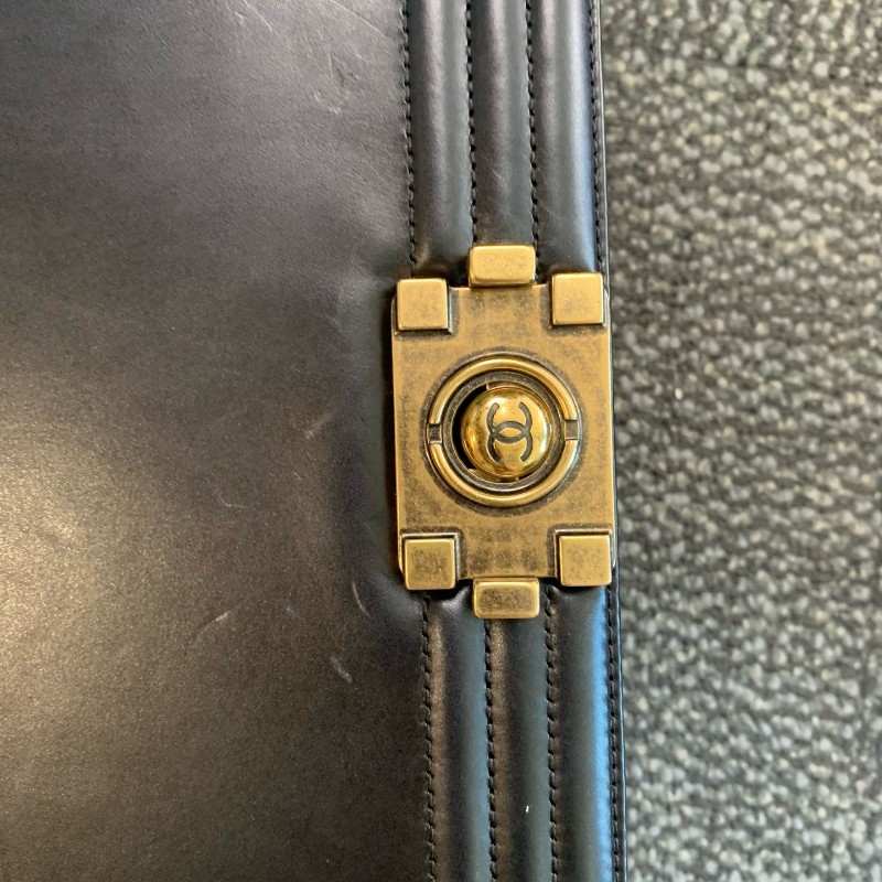 Chanel Leboy 黑色金釦大號鏈條包 肩背包斜背包-16