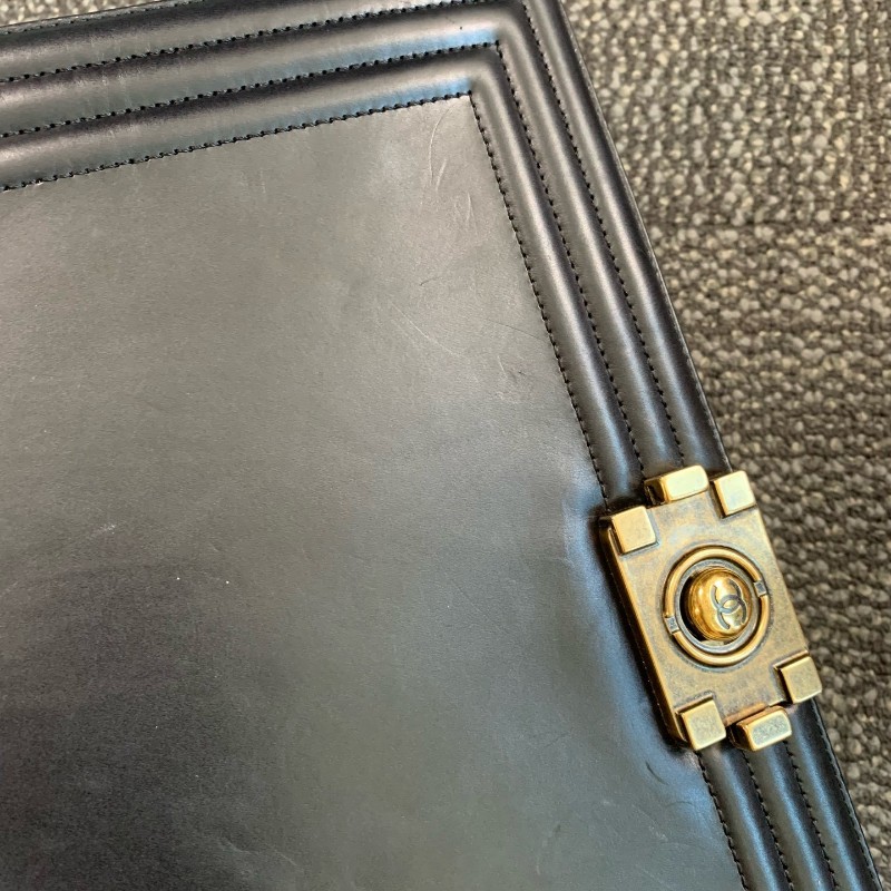 Chanel Leboy 黑色金釦大號鏈條包 肩背包斜背包-17