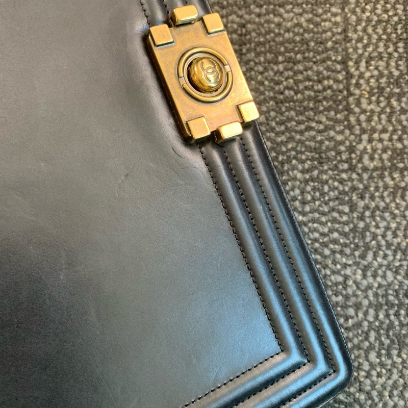 Chanel Leboy 黑色金釦大號鏈條包 肩背包斜背包-18