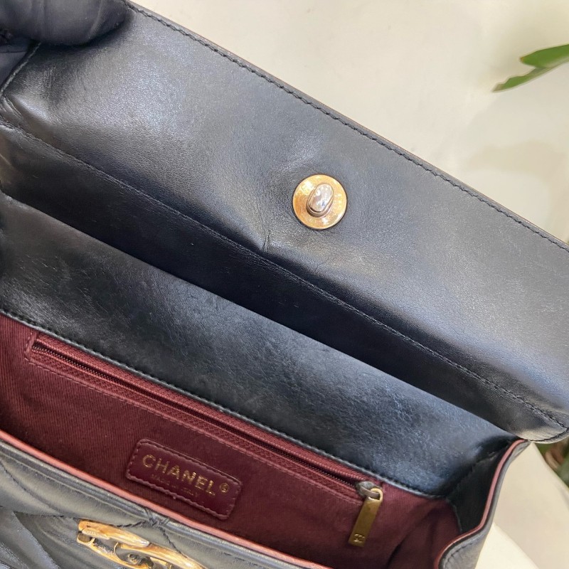 CHANEL黑色牛奶盒子包經典菱格紋金色鏈條 肩背包-12