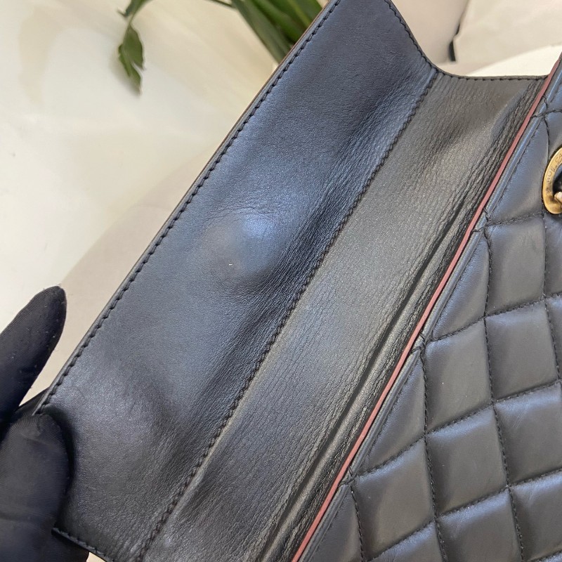 CHANEL黑色牛奶盒子包經典菱格紋金色鏈條 肩背包-13