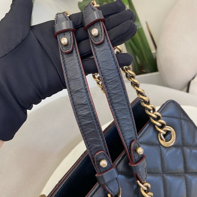 CHANEL黑色牛奶盒子包經典菱格紋金色鏈條 肩背包-15