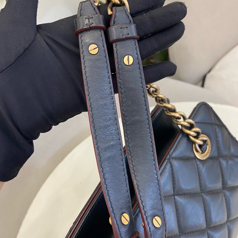 CHANEL黑色牛奶盒子包經典菱格紋金色鏈條 肩背包-16