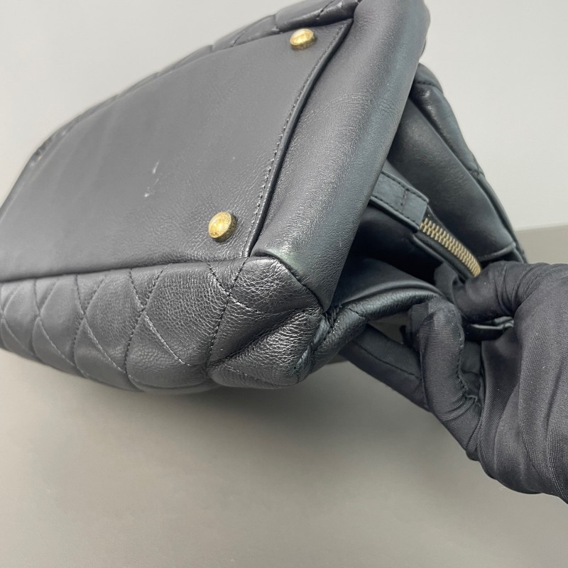 Chanel/香奈兒 黑金鍊條托特 復古金屬扣 黑色 油蠟皮 肩背包-10