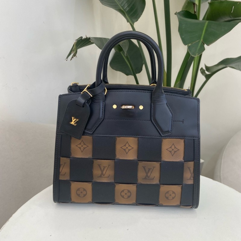 LV City Steamer 編織皮革拼色手提包-0