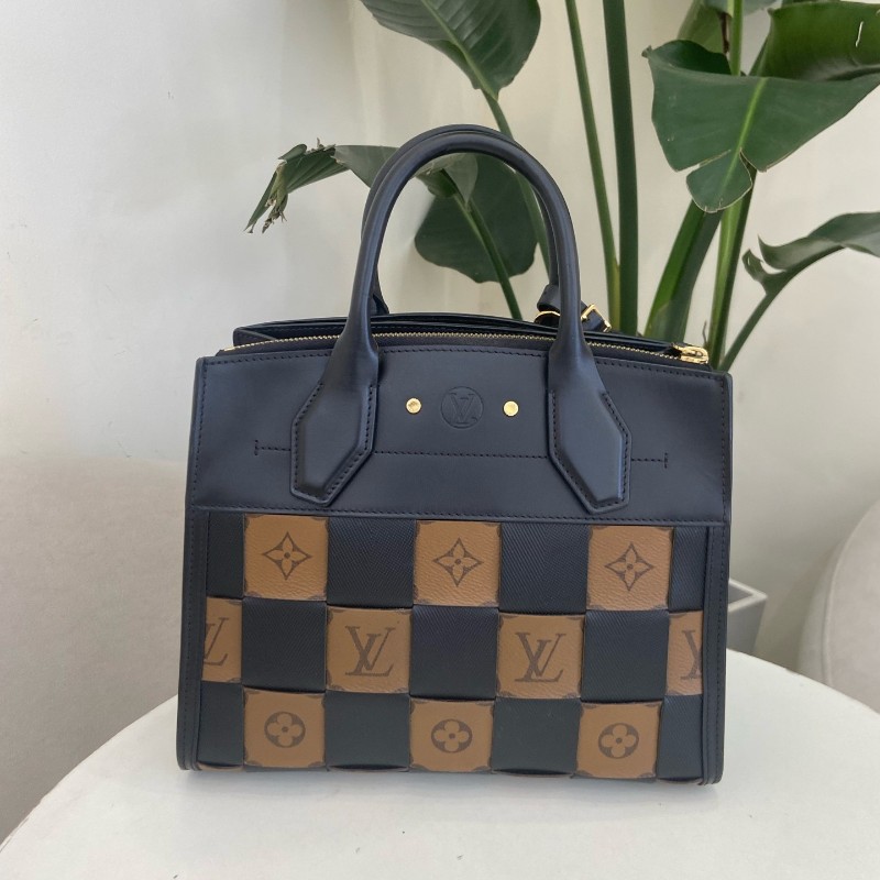 LV City Steamer 編織皮革拼色手提包-1