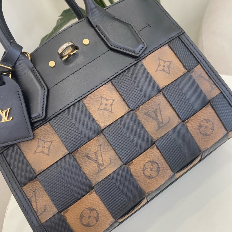 LV City Steamer 編織皮革拼色手提包-9