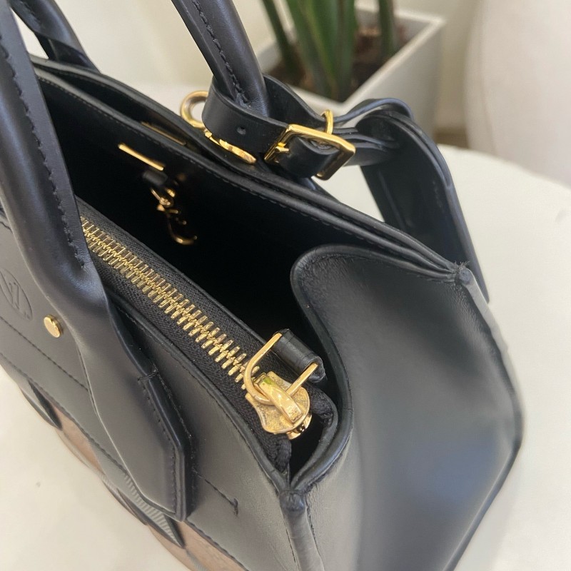 LV City Steamer 編織皮革拼色手提包-11