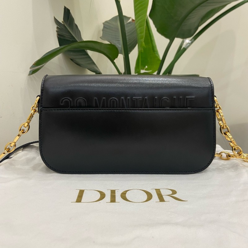 Dior 黑色全皮avenue CD金扣 皮革翻蓋開合手袋斜背包鏈條包-1