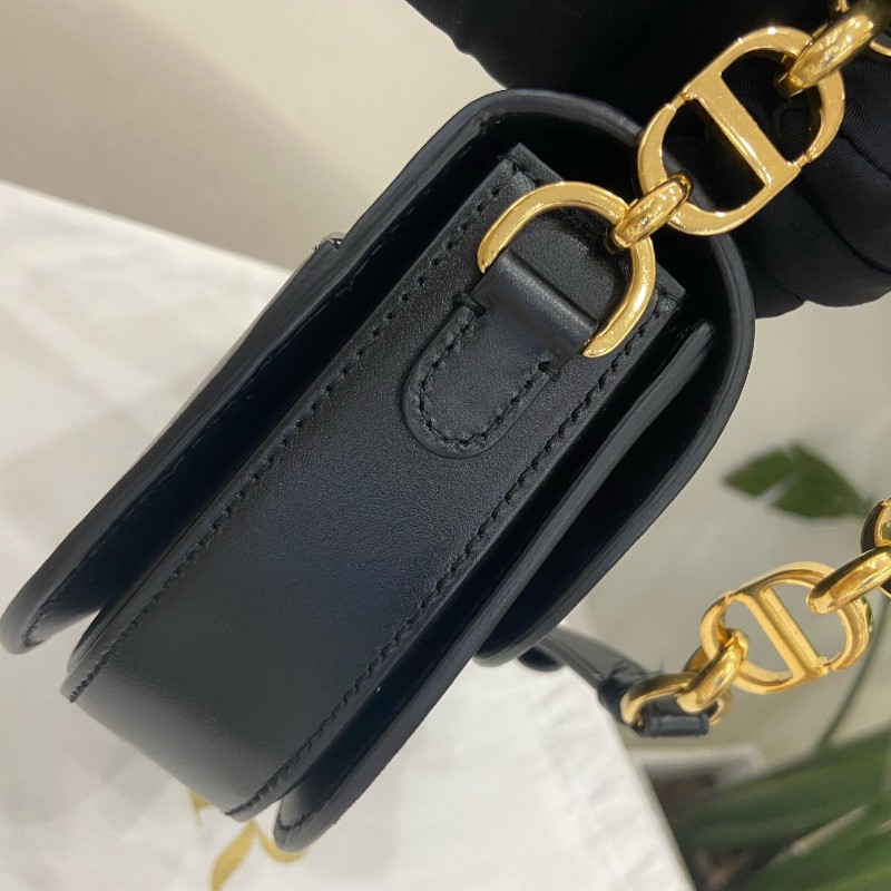Dior 黑色全皮avenue CD金扣 皮革翻蓋開合手袋斜背包鏈條包-2