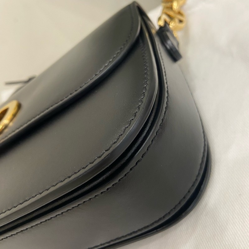 Dior 黑色全皮avenue CD金扣 皮革翻蓋開合手袋斜背包鏈條包-5