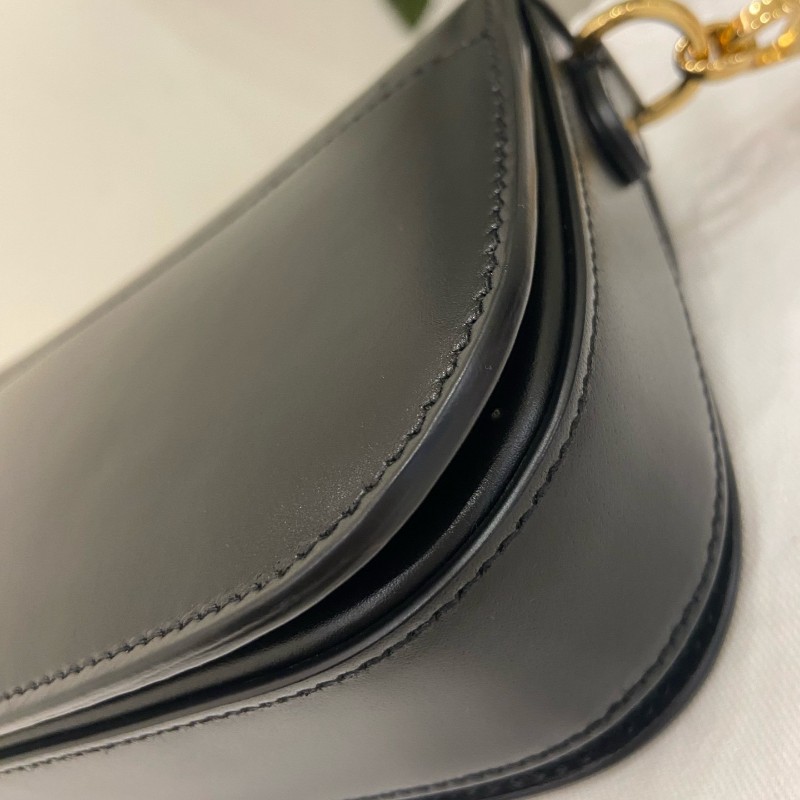 Dior 黑色全皮avenue CD金扣 皮革翻蓋開合手袋斜背包鏈條包-6