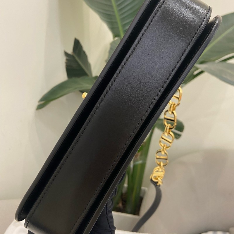 Dior 黑色全皮avenue CD金扣 皮革翻蓋開合手袋斜背包鏈條包-7