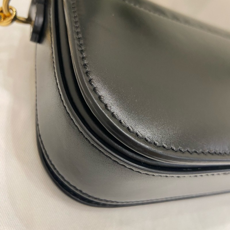 Dior 黑色全皮avenue CD金扣 皮革翻蓋開合手袋斜背包鏈條包-8