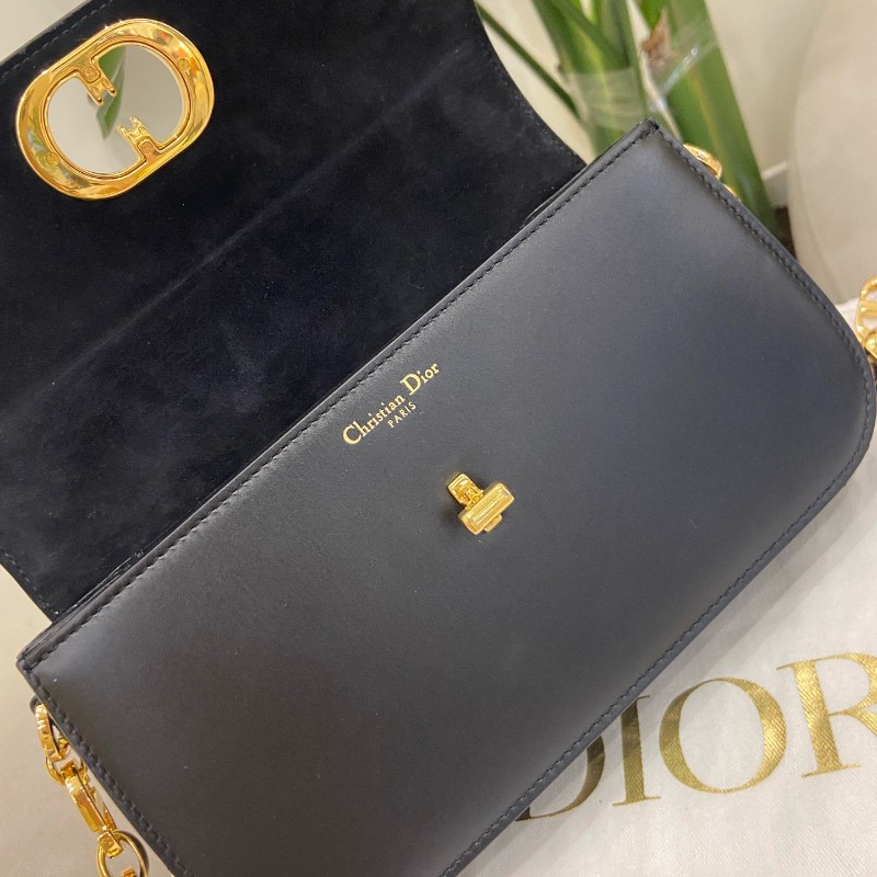 Dior 黑色全皮avenue CD金扣 皮革翻蓋開合手袋斜背包鏈條包-13