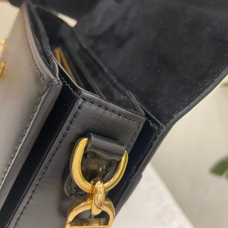 Dior 黑色全皮avenue CD金扣 皮革翻蓋開合手袋斜背包鏈條包-15
