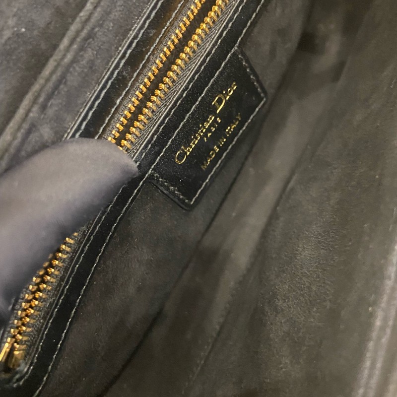 Dior 黑色全皮avenue CD金扣 皮革翻蓋開合手袋斜背包鏈條包-16