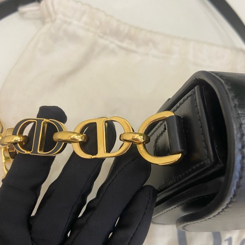 Dior 黑色全皮avenue CD金扣 皮革翻蓋開合手袋斜背包鏈條包-18