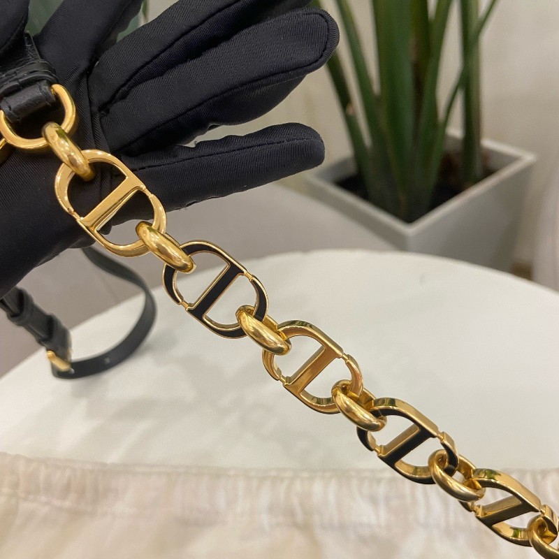 Dior 黑色全皮avenue CD金扣 皮革翻蓋開合手袋斜背包鏈條包-19