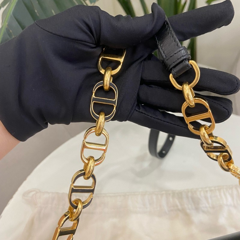 Dior 黑色全皮avenue CD金扣 皮革翻蓋開合手袋斜背包鏈條包-20